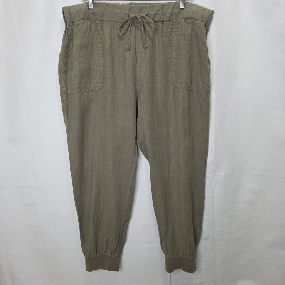 Caslon Pants Womens XL Olive Jogger Pullon Drawstring 100% Linen Pocket Beach